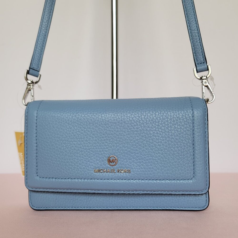 MICHAEL KORS Jet Set Charm Small Phone Pebbled Leather Crossbody- Chambray⭐
